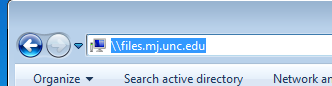 Screenshot of Windows Explorer address bar containing server address and relevant icon: a computer monitor with a blue screen