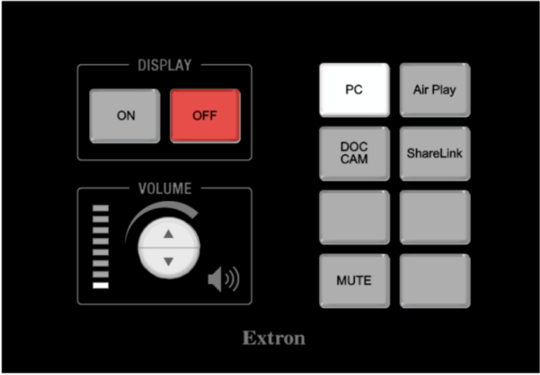 Diagram of the AV control panel showing buttons and dials. 