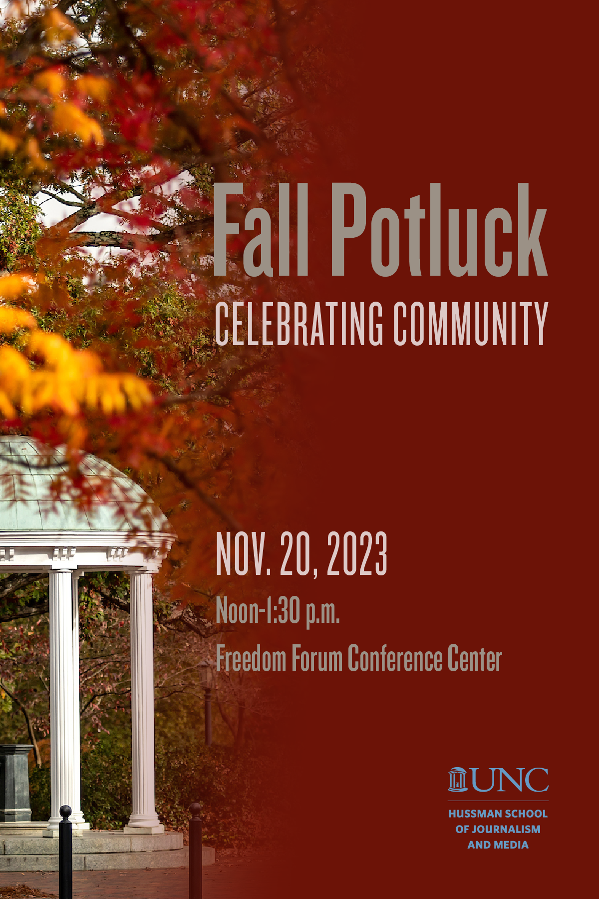 Flyer for Fall Potluck celebrating community, November 20, 2023 from noon to 1:30pm at the Freedom Forum Conference Center. 